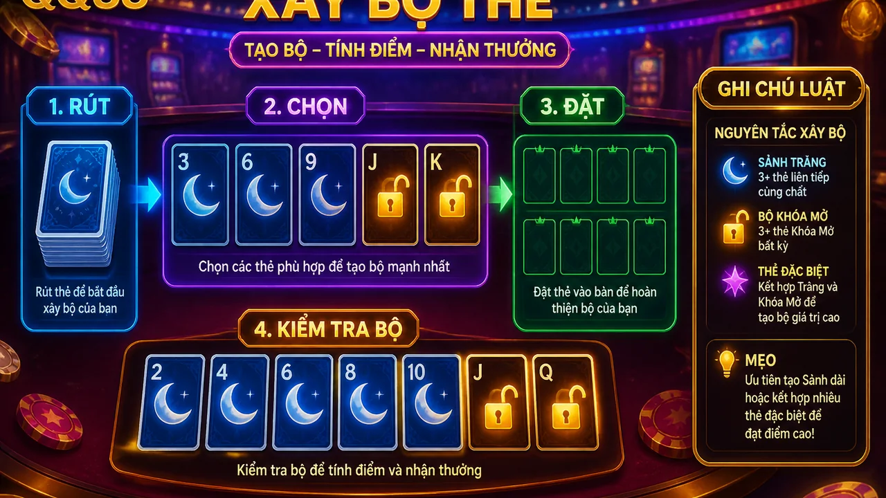 Đọc luật xây bộ thẻ dễ hơn: QQ88 game ghép bộ qua bốn trạng thái